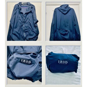 IZOD Windbreaker Men's Large Navy Blue Lightweight Coat - The Packable Jacket